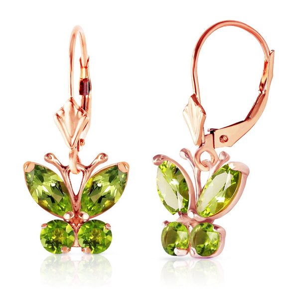 14K. SOLID GOLD BUTTERFLY EARRING WITH PERIDOTS - Picture 6 of 10
